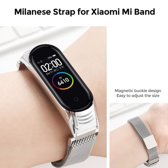 سوار ساعة شاومي مي باند 7 مغناطيسي لون فضي من او اوزون O Ozone Milanese Strap for Xiaomi Mi Band 7