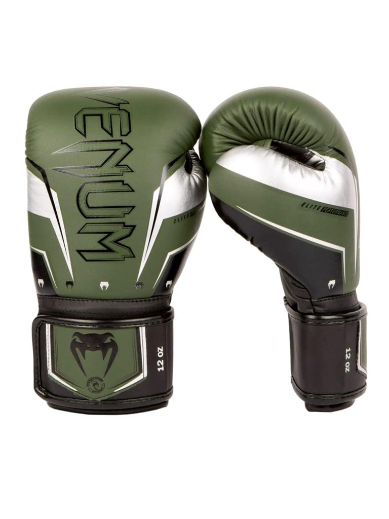 Venum Elite Evo Boxing Gloves | Khaki Silver Size 16 Oz