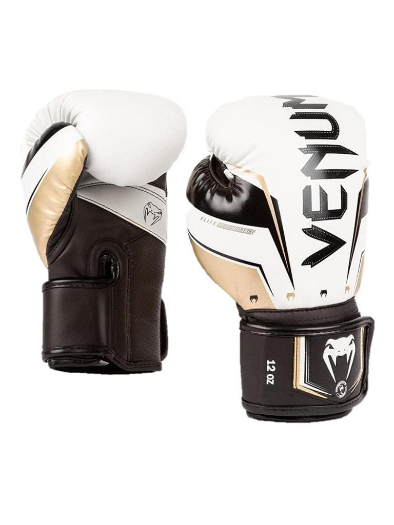 Venum Elite Evo Boxing Gloves | White/Gold Size 16 Oz