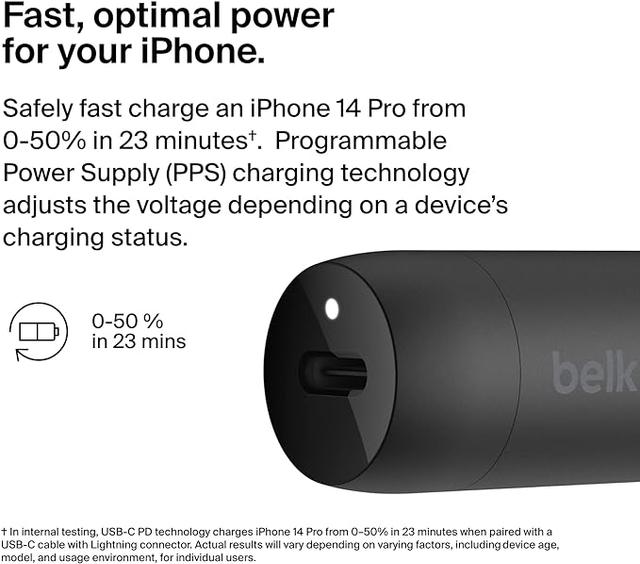 Belkin Boost Charge 30W USB-C PD Car Charger with USB-C to Lightning Cable - SW1hZ2U6MTY2NzEzNQ==