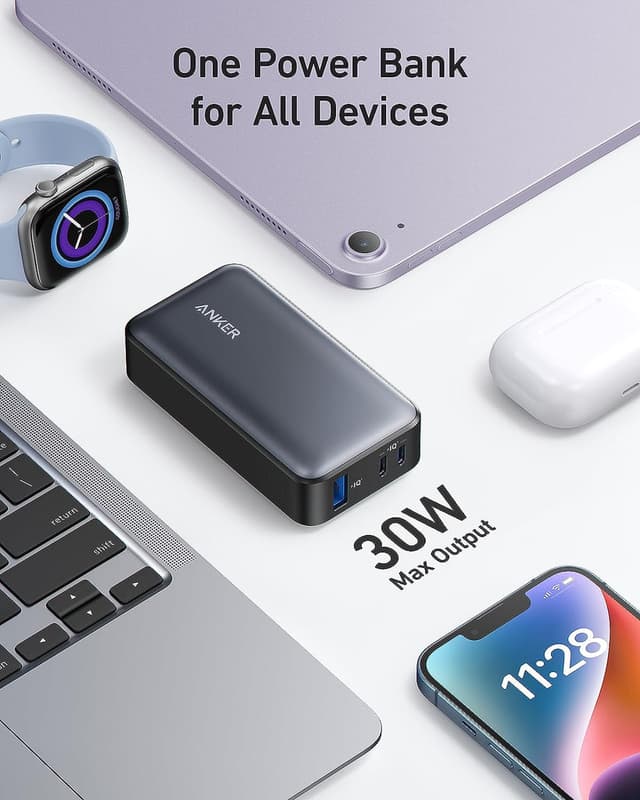 باور بانك شاحن متنقل انكر 10000 مللي أمبير 30 واط Anker 533 Power Bank