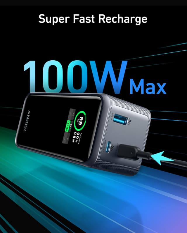 باور بانك شاحن متنقل انكر 20000 مللي أمبير 100 واط يو اس بي يدعم شحن اجهزة ماك بوك Anker 735 Power Bank PowerCore 20K