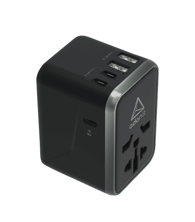 ADONIT Universal Travel Adapter 3C2A - International Wall Charger PD 65W (3 USB-C + 2 USB-A) - Black - SW1hZ2U6MTY3OTQ2Ng==