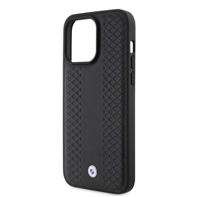 BMW Leather Case with Sign Diamond Pattern for iPhone 15 Promax - Black - SW1hZ2U6MTY1MzcyNQ==
