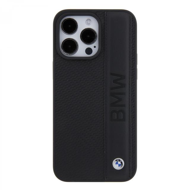 BMW Leather Case with Sign Texture & Strip Pattern for iPhone 15 Promax - Black - SW1hZ2U6MTY1MzU3Ng==