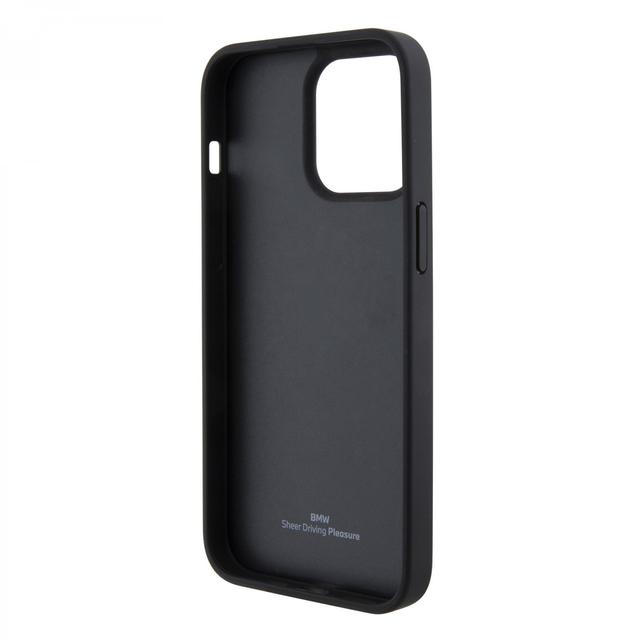 BMW Leather Case with Sign Texture & Strip Pattern for iPhone 15 Promax - Black - SW1hZ2U6MTY1MzU3Mg==