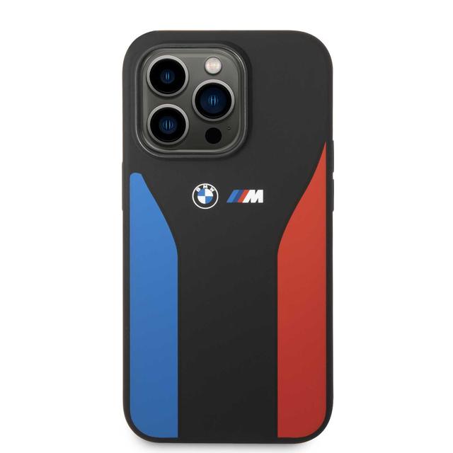 BMW M Silicone Case with Blue & Red Strips for iPhone 15 Promax - Black - SW1hZ2U6MTY1MjU0OA==