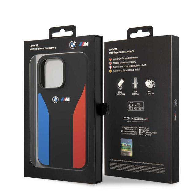 BMW M Silicone Case with Blue & Red Strips for iPhone 15 Promax - Black - SW1hZ2U6MTY1MjU1NA==