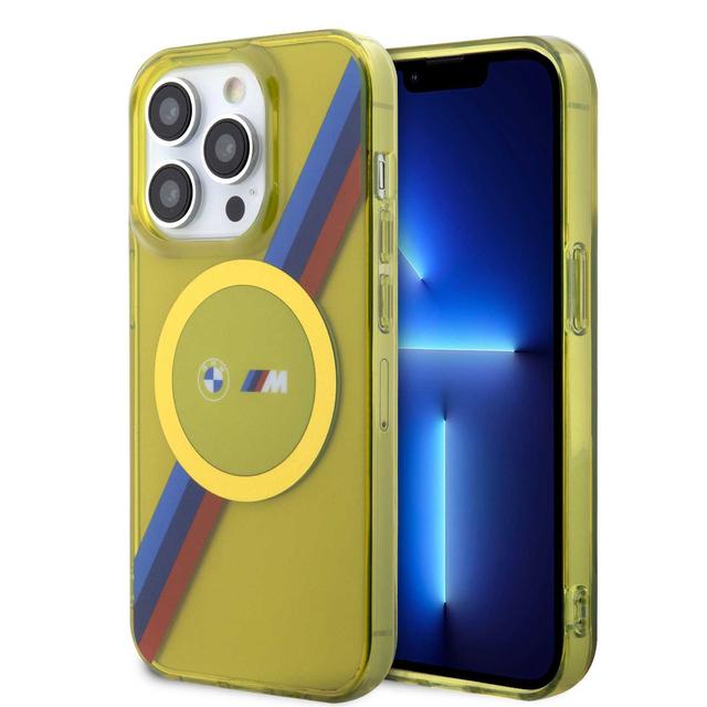 BMW Magsafe Case with M Tricolor Stripes Design for iPhone 15 Plus - Yellow - SW1hZ2U6MTY1MzI5NQ==