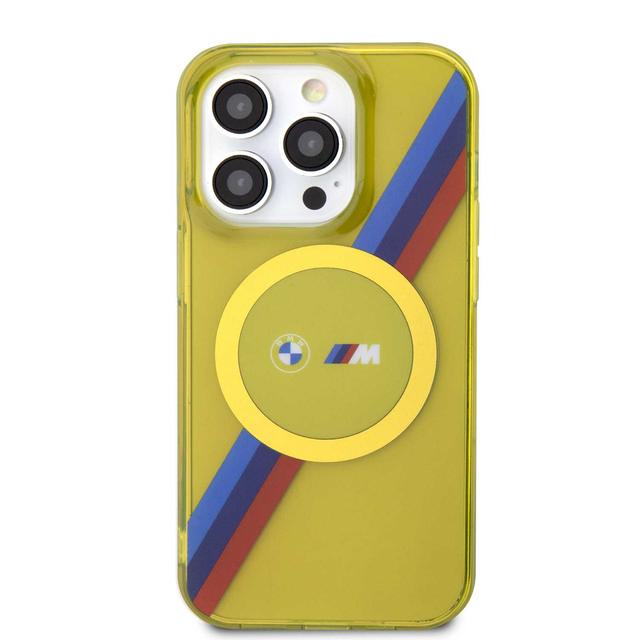 BMW Magsafe Case with M Tricolor Stripes Design for iPhone 15 Plus - Yellow - SW1hZ2U6MTY1MzMwNQ==