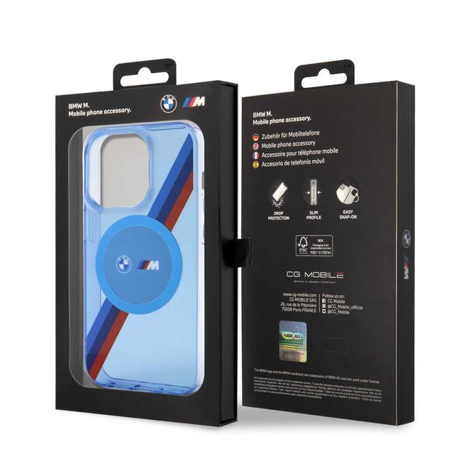جراب جوال ايفون 15 برو ماكس أزرق ماغ سيف بي ام دبليو BMW Magsafe Case with M Tricolor Stripes Design for iPhone 15 Promax - SW1hZ2U6MTY1MzI0OA==