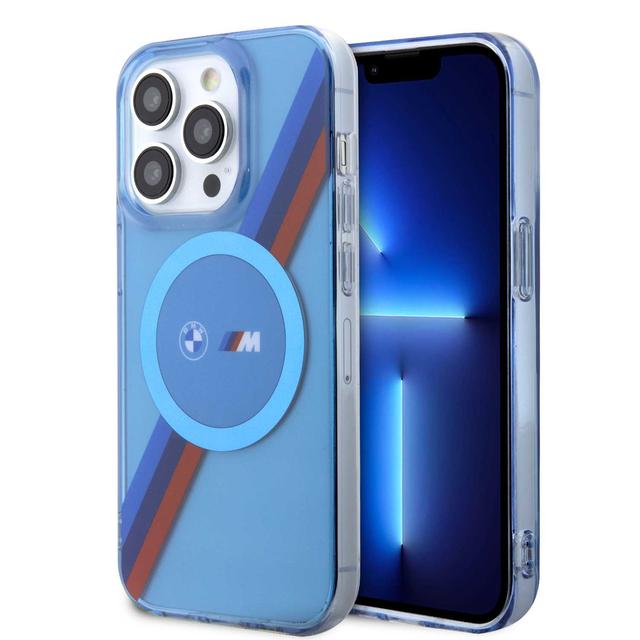 BMW Magsafe Case with M Tricolor Stripes Design for iPhone 15 Promax - Blue - SW1hZ2U6MTY1MzI0Ng==