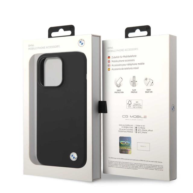 BMW Silicone Case with Metal Logo for iPhone 15 Promax - Black - SW1hZ2U6MTY1MjI3Nw==