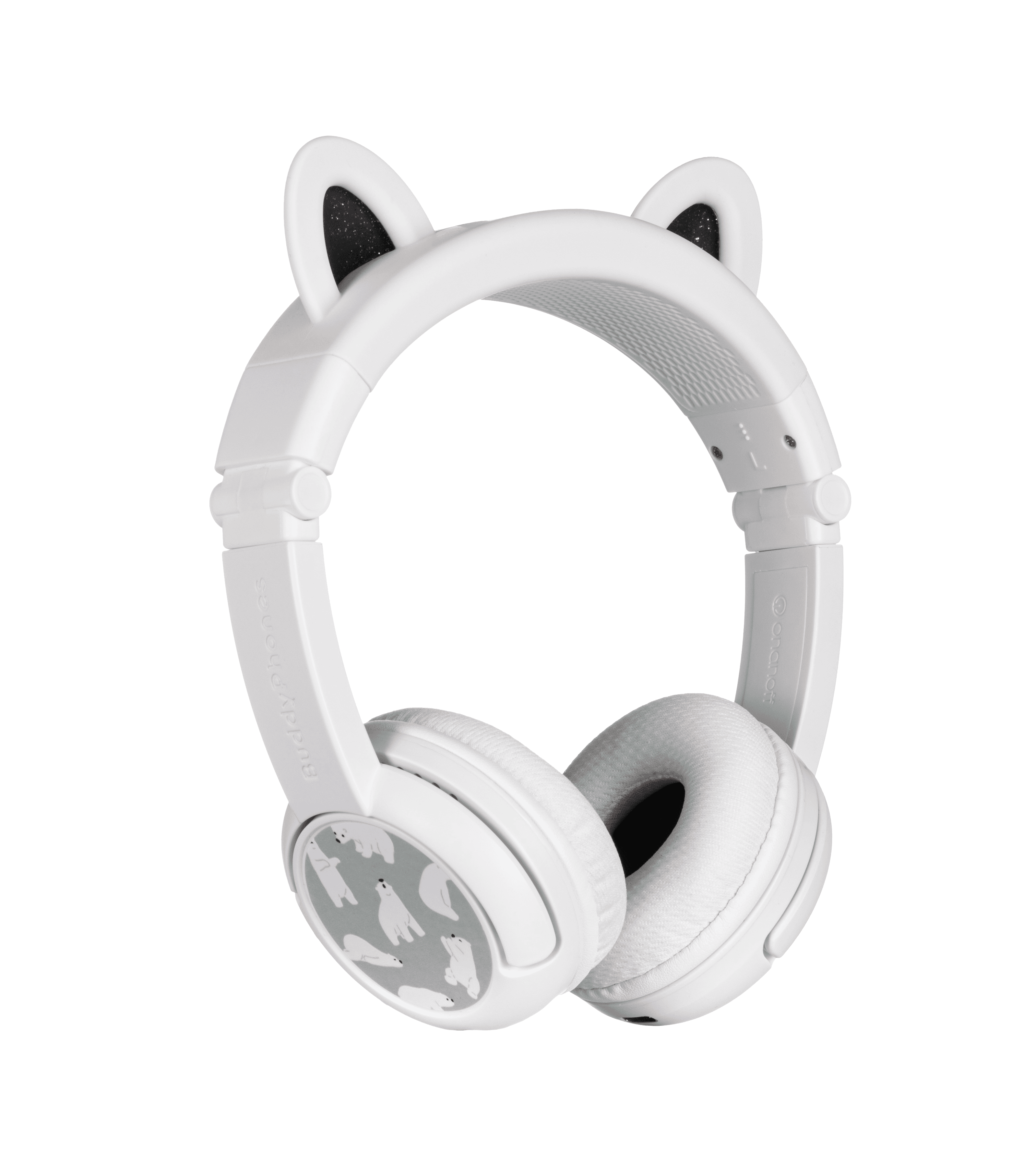 BUDDYPHONES PlayEars+ Bluetooth Wireless Headset - Superb Sound & Playful Animal Ears Design - Bear - White