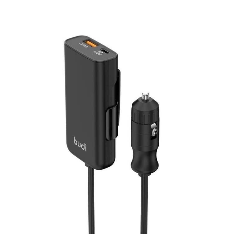 راس شاحن سيارة مع بورت يو اس بي و PD 118 واط من بيودي Budi Car Charger 118W PD &amp QC 3.0