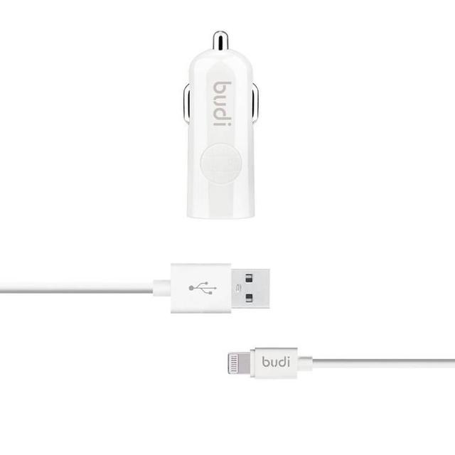 راس شاحن سيارة 12 واط مع وصلة ايفون 1.2 متر لون ابيض من بيودي Budi Car Charger Cable 12W Lightning Connector - SW1hZ2U6MTY1MjA4Mw==