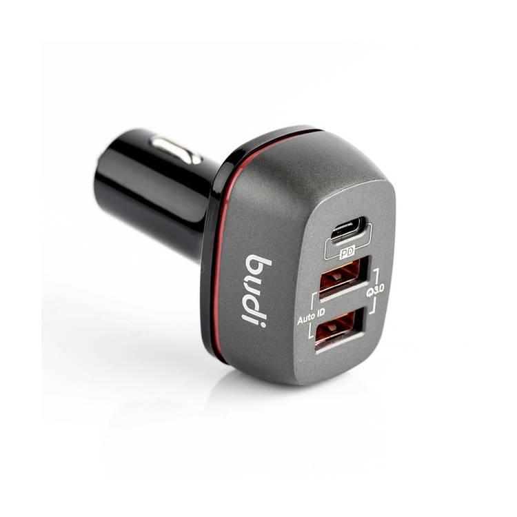 راس شاحن سيارة 20 واط 2 يو اس بي و PD لون اسود من بيودي Budi Car Charger De Voiture 20W Black