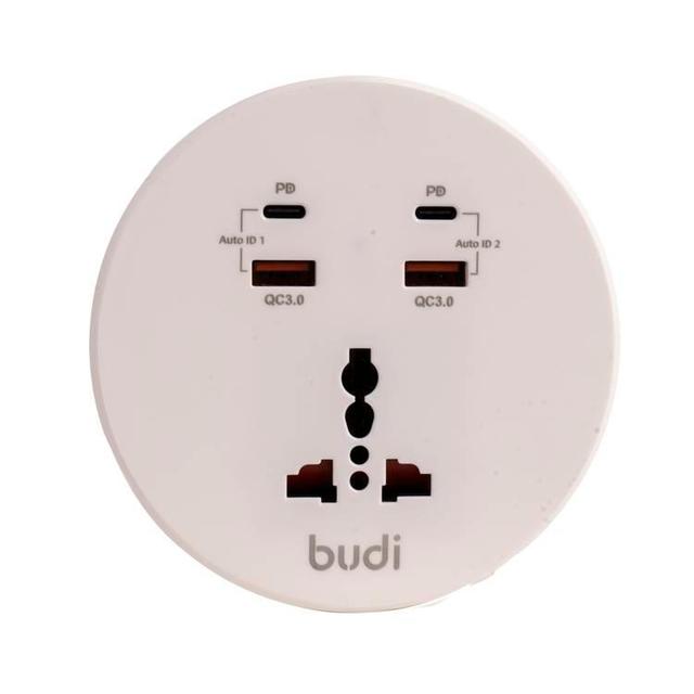 توصيلة كهربائية مع منافذ يو اس بي و تايب سي 18 واط من بودي Budi Home Charger De Maison 18W White - SW1hZ2U6MTY1MTkyMw==