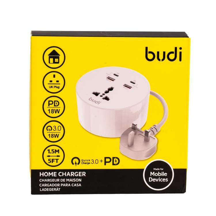 توصيلة كهربائية مع منافذ يو اس بي و تايب سي 18 واط من بودي Budi Home Charger De Maison 18W White