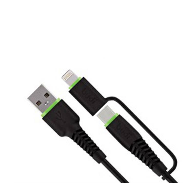 وصلة شحن تايب سي مع محول للايفون Budi Sync Lightning Connector Black