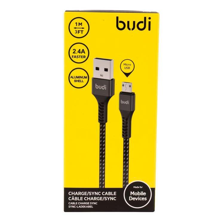 كابل شحن مايكرو 2.4 امبير لون اسود Budi Sync Micro USB Cable 2.4A Black