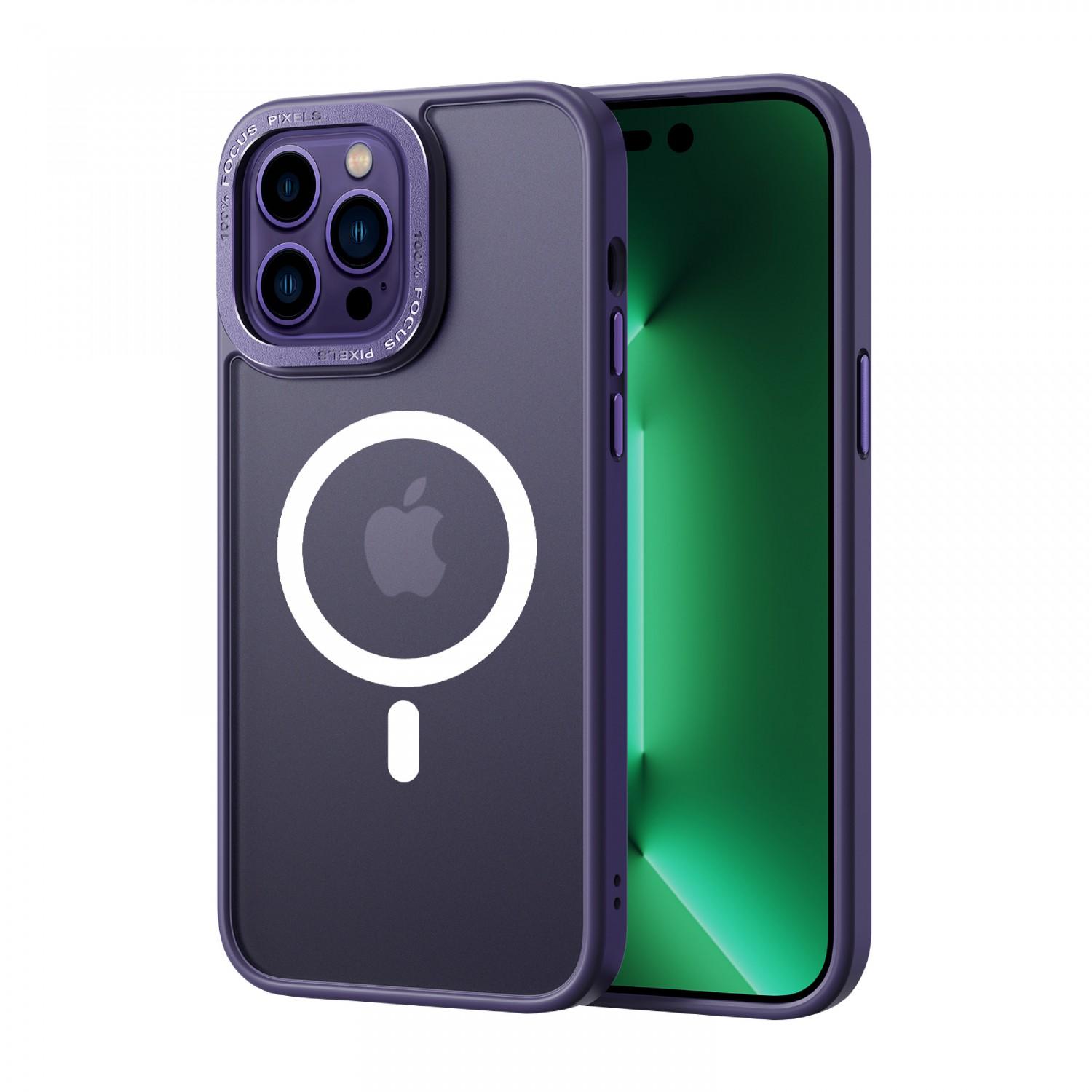 Comma Joy Elegant Metal Magnet Anti-Shock Case for iPhone 14 Pro Max ( 6.7" ) - Purple