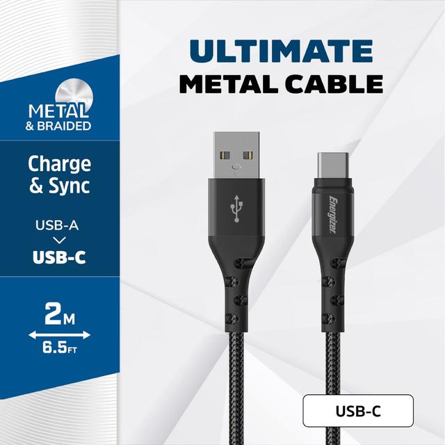 ENERGIZER - CABLE USB-C BRAIDED AND METAL 2M - BLACK - SW1hZ2U6MTY3OTMxOA==