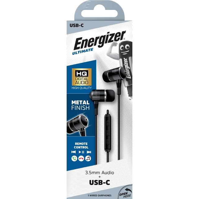 سماعات AUX مع تحويلة تايب سي لون اسود من اينرجيز ENERGIZER EARPHONES UIC30 METAL TYPEC DIGITAL - SW1hZ2U6MTY3OTE0OQ==