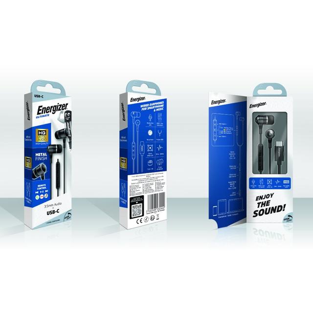 سماعات AUX مع تحويلة تايب سي لون اسود من اينرجيز ENERGIZER EARPHONES UIC30 METAL TYPEC DIGITAL - SW1hZ2U6MTY3OTE1MQ==