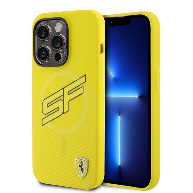Ferrari Silicone Case with All Over SF Pattern for iPhone 15 Promax - Yellow - SW1hZ2U6MTY0NDU0Nw==
