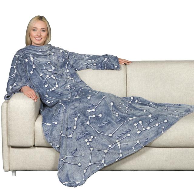 بطانية شتوية مع اكمام عريضة لون رمادي وابيض كانغورو Kanguru Blanket With Sleeves and a Pocket Constellations Deluxe Glow - SW1hZ2U6MTY3OTc1OA==