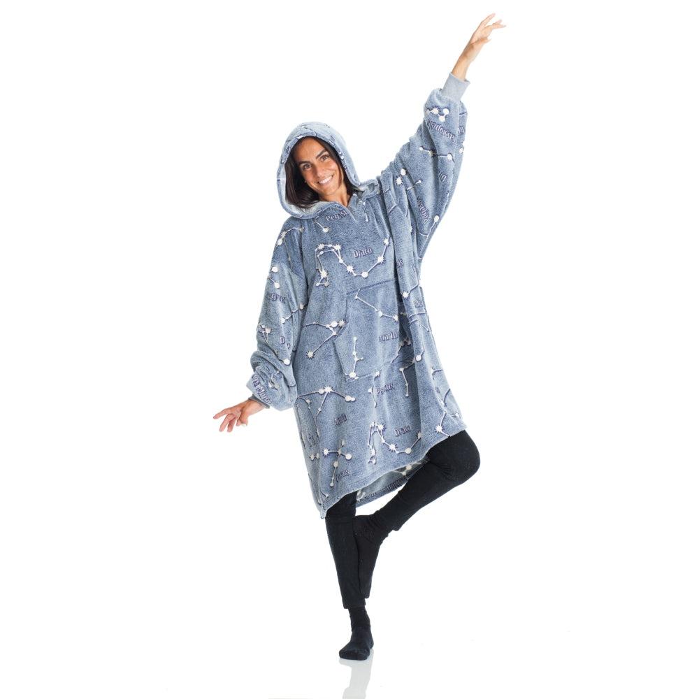 بطانية هودي لون رمادي من كانغورو Kanguru Hoodie Wearable Blanket Constellations Glow in the Dark