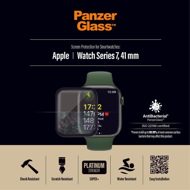 PANZERGLASS Apple Watch Series 7 41mm Screen Protector Glass Super Plus - Black Frame - Clear - SW1hZ2U6MTY4MDIyNQ==