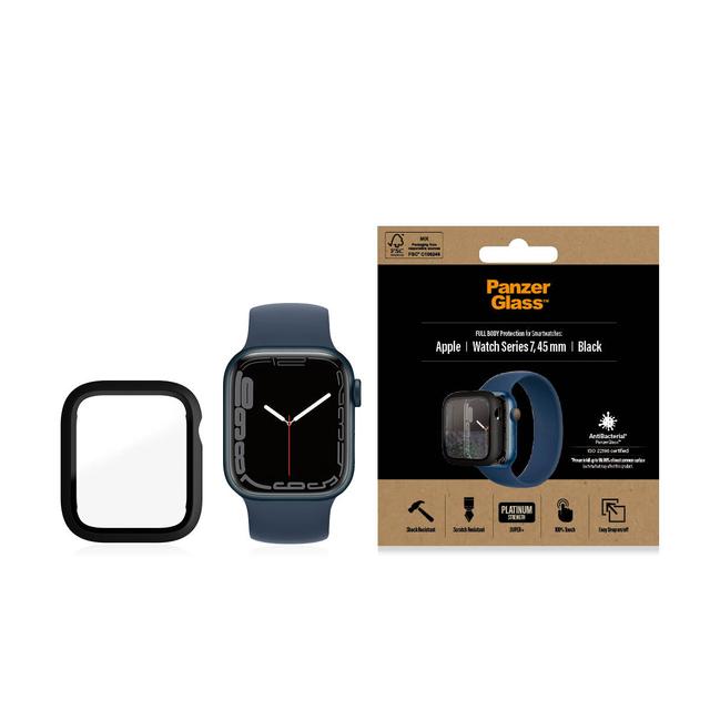 جراب ابل وتش 7 لون اسود 45 ملم بانزر جلاس PANZERGLASS Apple Watch Series 7 45mm Screen Protector Full Body Case - SW1hZ2U6MTY4MTYxOA==