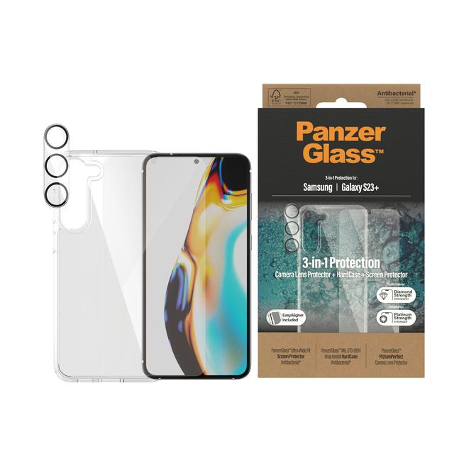 باكج حماية سامسونج غلاكسي S23 بلس من بانزر جلاس PANZERGLASS Bundle Case, Screen Protector and Camera Lens for Samsung Galaxy S23 Plus Clear - SW1hZ2U6MTY4MTMzOQ==