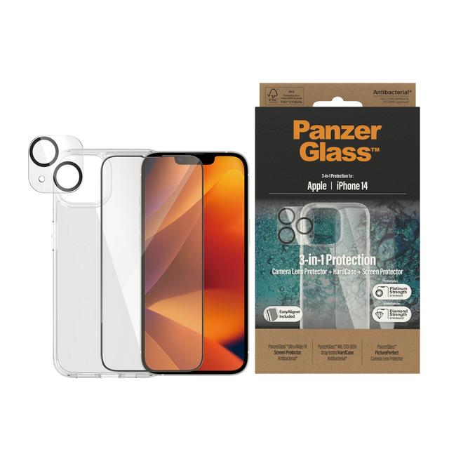 PANZERGLASS iPhone 14 - 3-in-1 Bundle - ClearCase + Screen Protector + Camera Lens Protector - Clear - SW1hZ2U6MTY4MTAyNg==