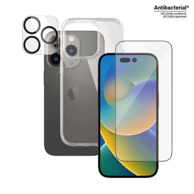 بكج حماية ايفون 14 برو شفاف من بانزر جلاس PANZERGLASS iPhone 14 Pro 3-in-1 Bundle ClearCase Screen Protector Camera Lens Protector Clear - SW1hZ2U6MTY4MTA5NQ==