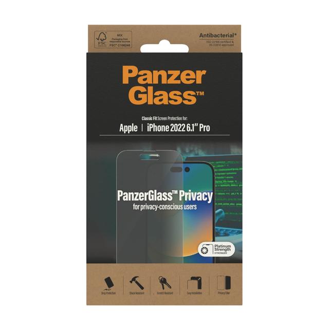 شاشة لقافه ايفون 14 برو بانزر جلاس PANZERGLASS iPhone 14 Pro Classic Fit Privacy Screen Protector Clear - SW1hZ2U6MTY4MDYwMg==