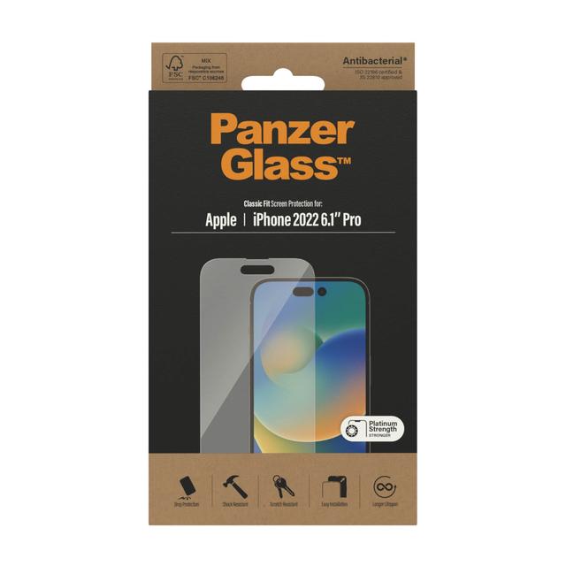 شاشة حماية ايفون 14 برو كلاسيك لون شفاف بانزر جلاس PANZERGLASS iPhone 14 Pro Classic Fit Screen Protector Clear - SW1hZ2U6MTY3OTcwNQ==