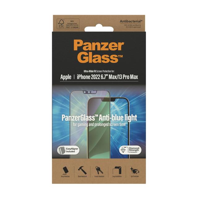 شاشة حماية ضد الضوء الازرق ايفون 14 بروماكس بانزر جلاس PANZERGLASS iPhone 14 Pro Max UWF Anti Bluelight Screeen Protector with Applicator Clear - SW1hZ2U6MTY4MTk3MQ==