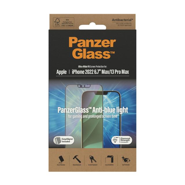 PANZERGLASS iPhone 14 Pro Max - UWF Anti-Bluelight Screeen Protector with Applicator - Clear - SW1hZ2U6MTY4MTk3MQ==