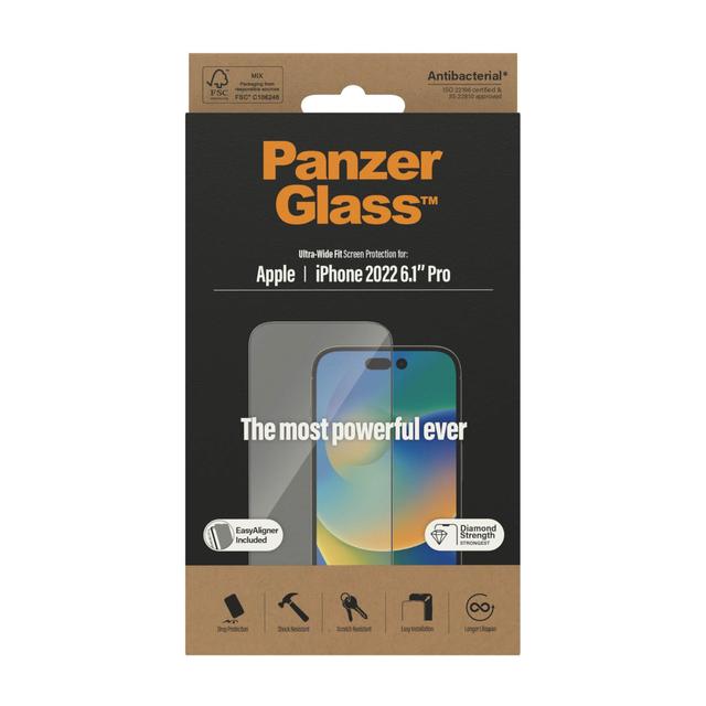 شاشة حماية موبايل ايفون 14 برو الترا وايد شفاف من بانزر جلاس PANZERGLASS iPhone 14 Pro Ultra Wide Fit Screen Protector with Applicator Clear - SW1hZ2U6MTY3OTgyMg==