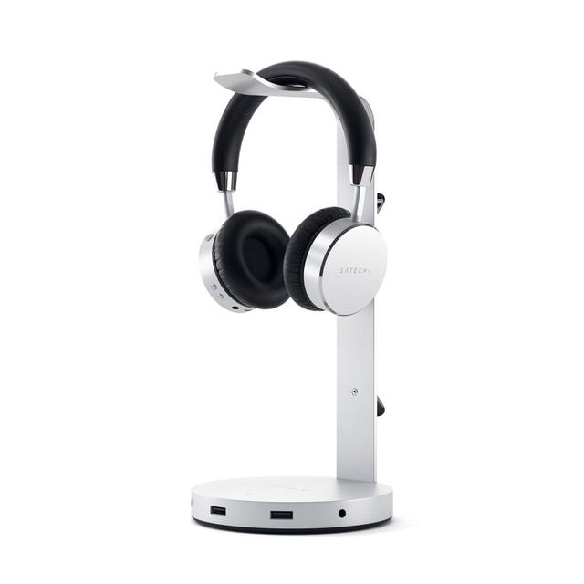 SATECHI Aluminum Headphone Stand Hub 3x USB-A Ports and 3.5mm AUX Port - Silver - SW1hZ2U6MTY4MTg5OA==