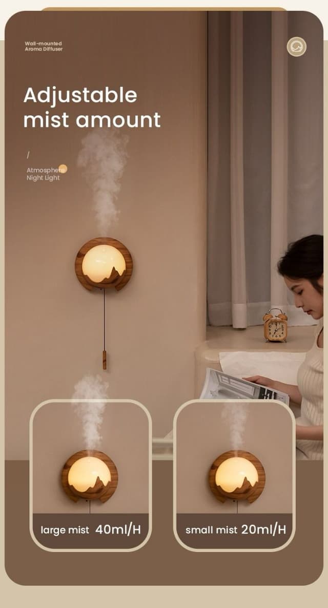 اضاءة جدارية بدون كهرباء قابلة للشحن 4000 مللي أمبير مع مرطب جو مدمج Wall-Mounted Lamp With Aroma Diffuser