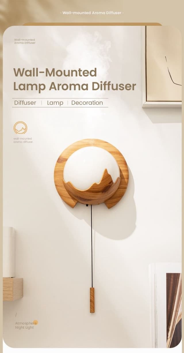 اضاءة جدارية بدون كهرباء قابلة للشحن 4000 مللي أمبير مع مرطب جو مدمج Wall-Mounted Lamp With Aroma Diffuser