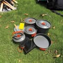 عدة طبخ للرحلات جرين 3 قدر طبخ وابريق شاي ومقلاة Green Lion Camping Cookware Set Orange Black