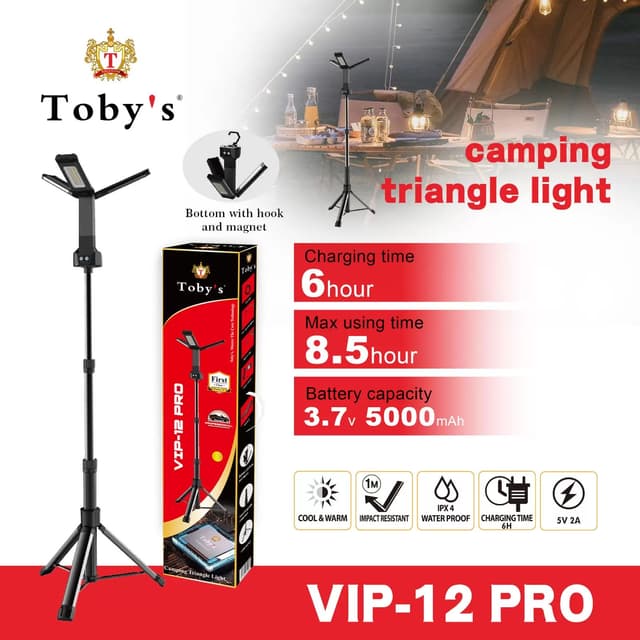 Toby's VIP-12 Pro Camping Light For Outdoor With Built in Rechargeable Battery 5000mAh