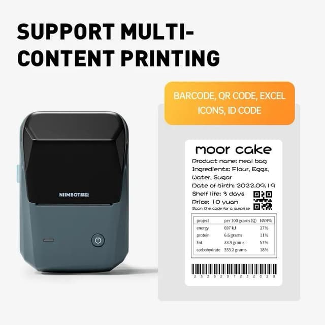 طابعة استكرات لاصقة جوال نيمبوت بلوتوث صغيرة 2 انش 1500 مللي أمبير Niimbot B1 Label Maker Machine 2 Inch Portable Sticker Printer