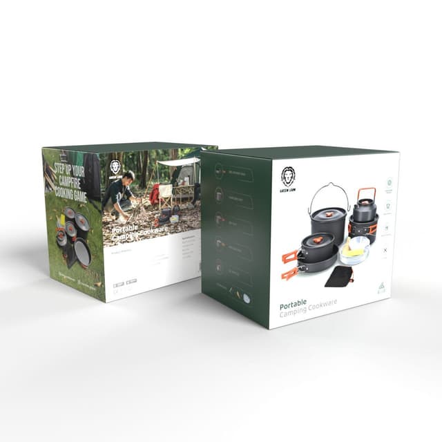 عدة طبخ للرحلات جرين 3 قدر طبخ وابريق شاي ومقلاة Green Lion Camping Cookware Set Orange Black