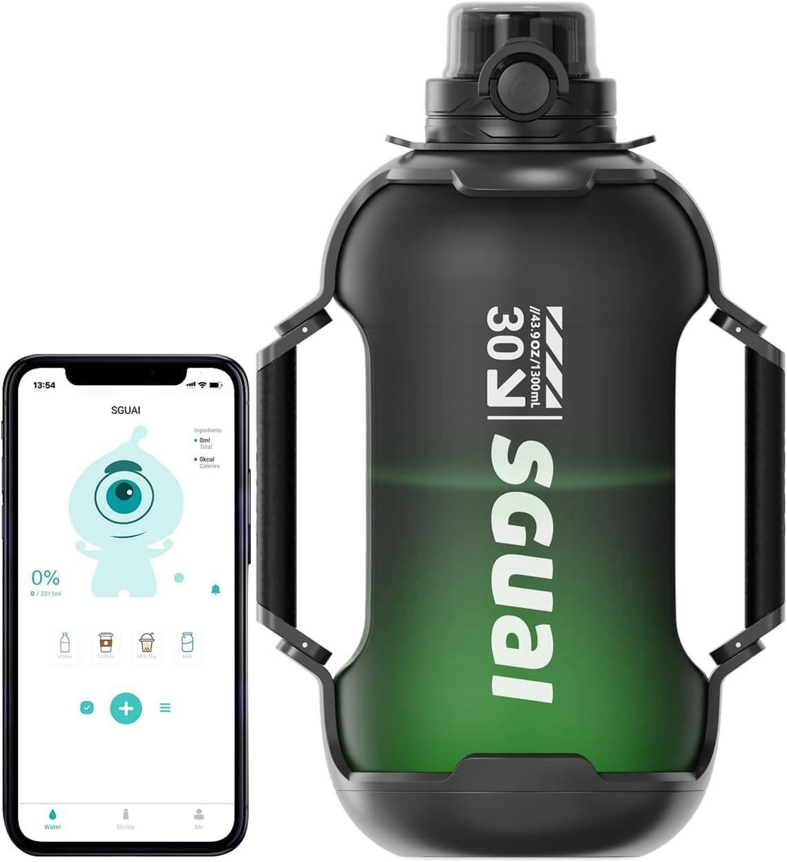 مطارة ماء رياضية ذكية 1.3 لتر مع تطبيق Sguai Smart Water Bottle Portable And Leak-Proof Design